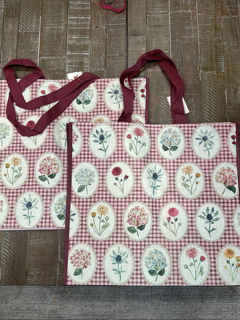 T.J.Maxx Pink Gingham Floral Reusable Tote- 2 pack